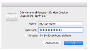 Mobility Print Authentifikation auf dem MacBook