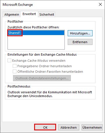 Fenster "Microsoft Exchange" 