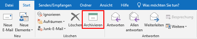 Schaltfläche im Outlook-Client für die Archivierungsfunktion