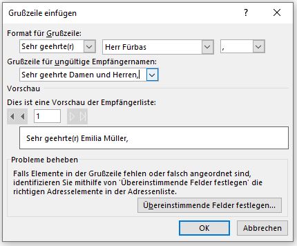 Grußzeile für de Serienbrief