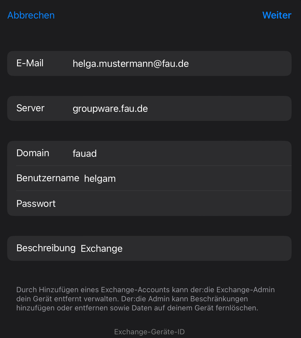 iPad Exchange Konfiguration